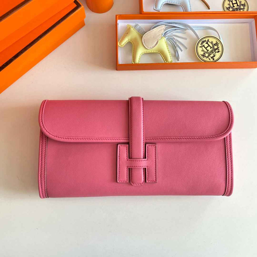 Hermes Wallet Clutch Swift Leather 29cm In Pink