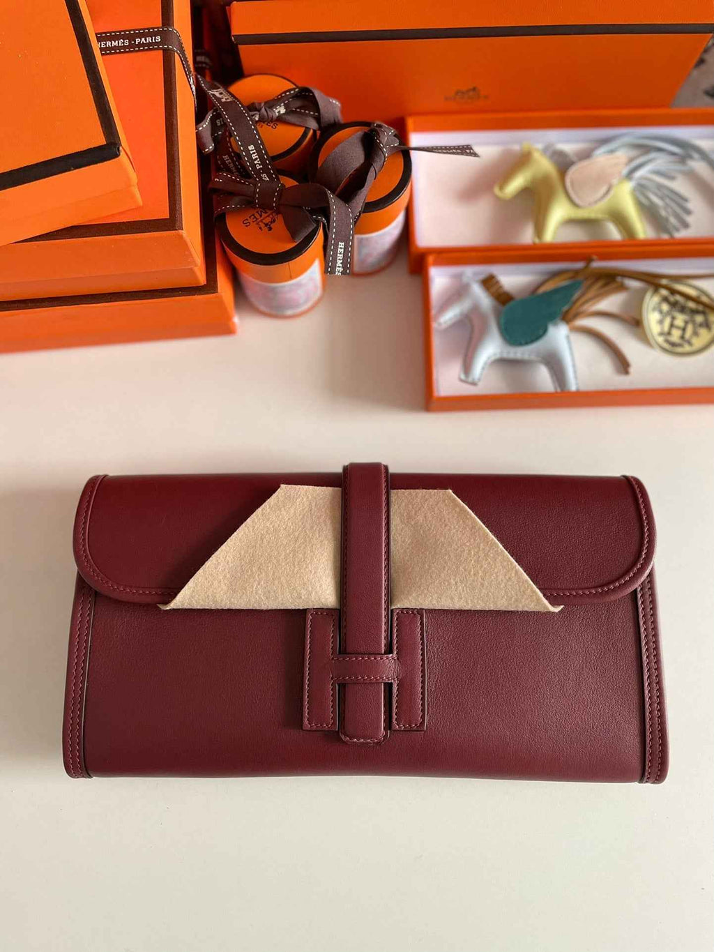 Hermes Wallet Clutch Swift Leather 29cm In Wine Red
