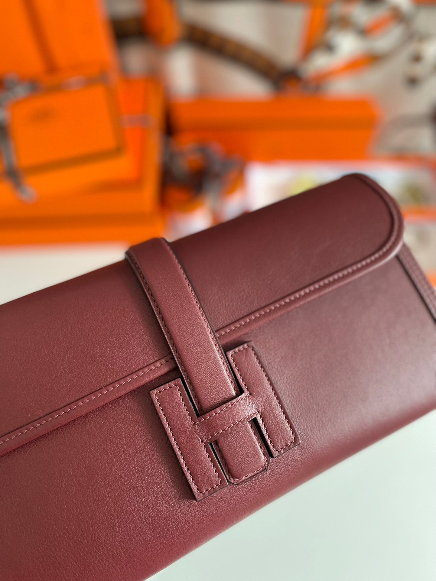 Hermes Wallet Clutch Swift Leather 29cm In Wine Red