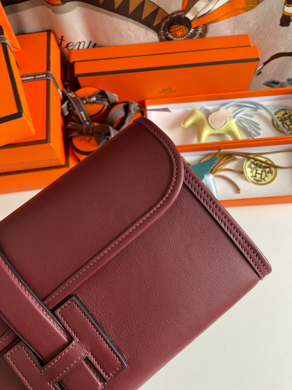 Hermes Wallet Clutch Swift Leather 29cm In Wine Red