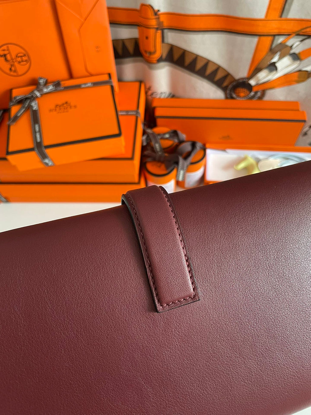 Hermes Wallet Clutch Swift Leather 29cm In Wine Red