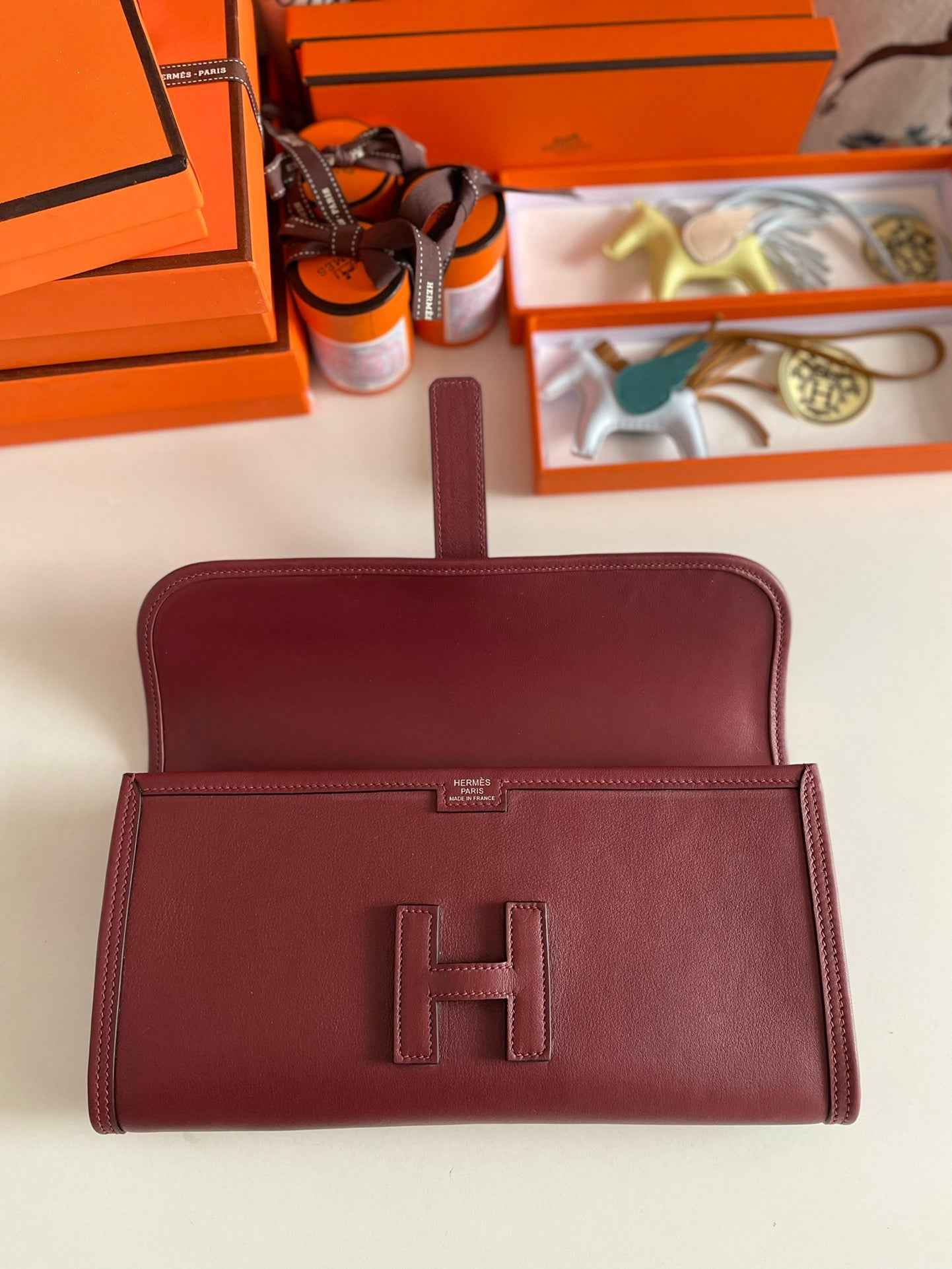 Hermes Wallet Clutch Swift Leather 29cm In Wine Red