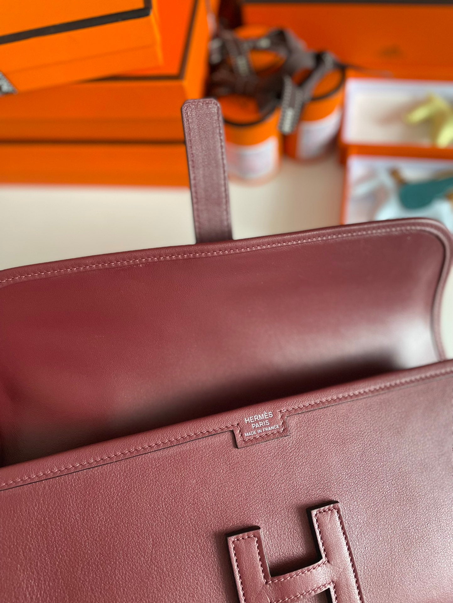 Hermes Wallet Clutch Swift Leather 29cm In Wine Red