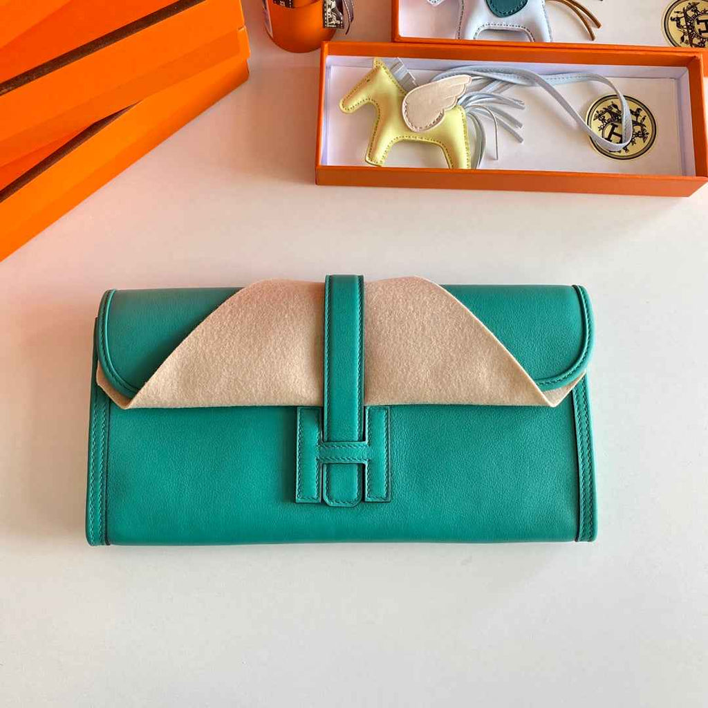 Hermes Wallet Clutch Swift Leather 29cm In Green