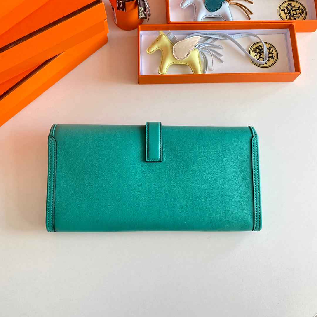 Hermes Wallet Clutch Swift Leather 29cm In Green
