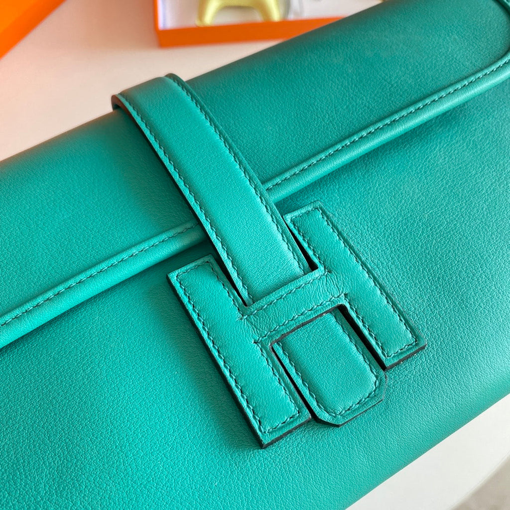 Hermes Wallet Clutch Swift Leather 29cm In Green