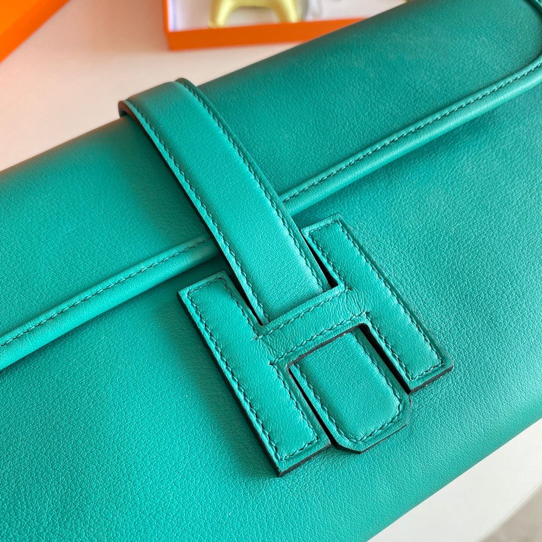 Hermes Wallet Clutch Swift Leather 29cm In Green