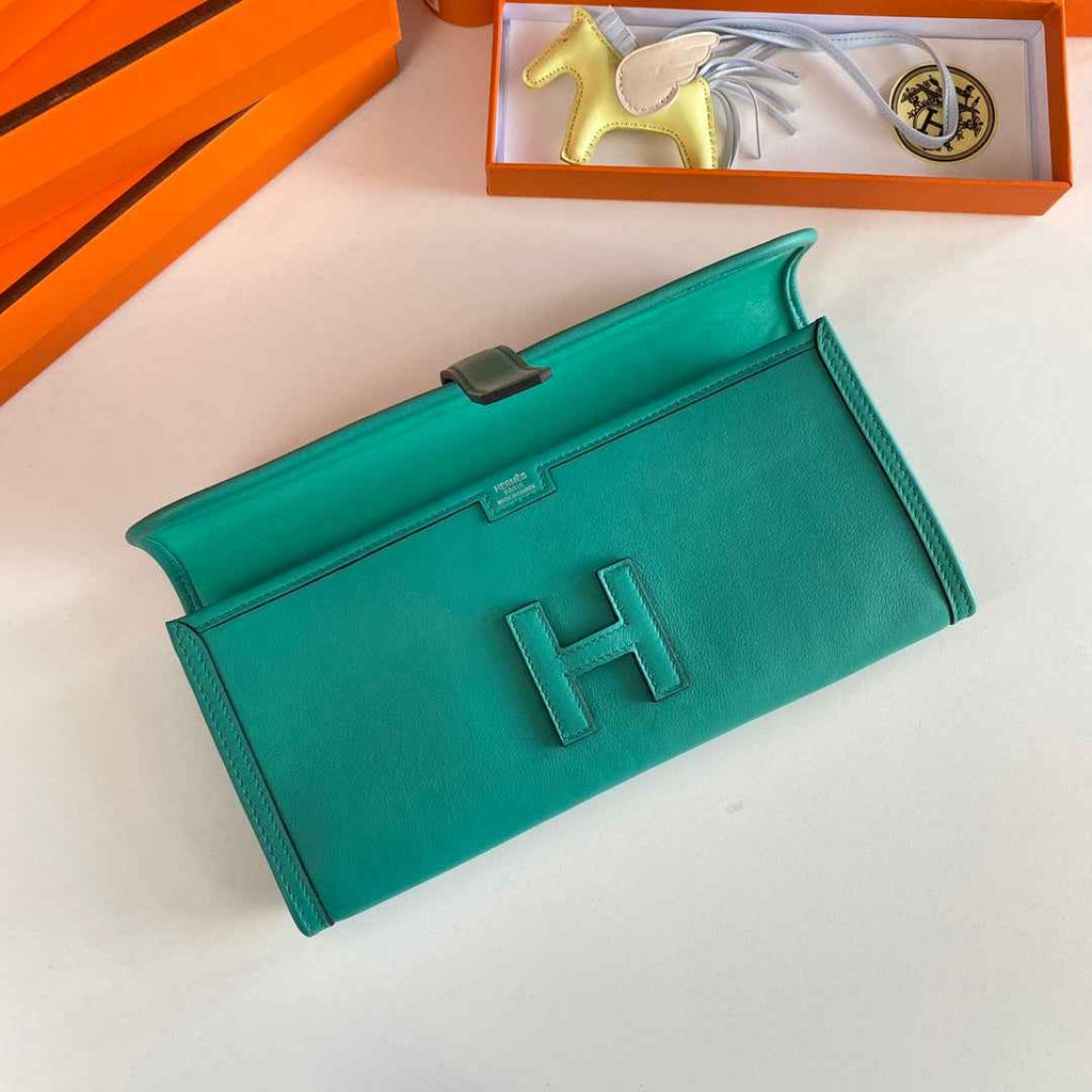 Hermes Wallet Clutch Swift Leather 29cm In Green