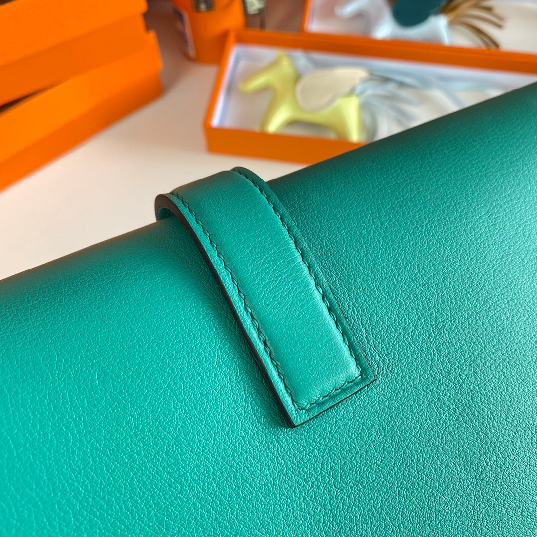Hermes Wallet Clutch Swift Leather 29cm In Green