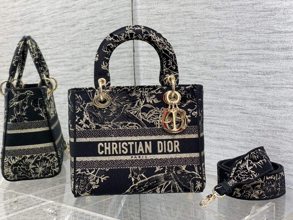 Dior M0565 Medium Lady D-Life Bag Black Multicolor Cotton with Velvet - Default Title - View 2