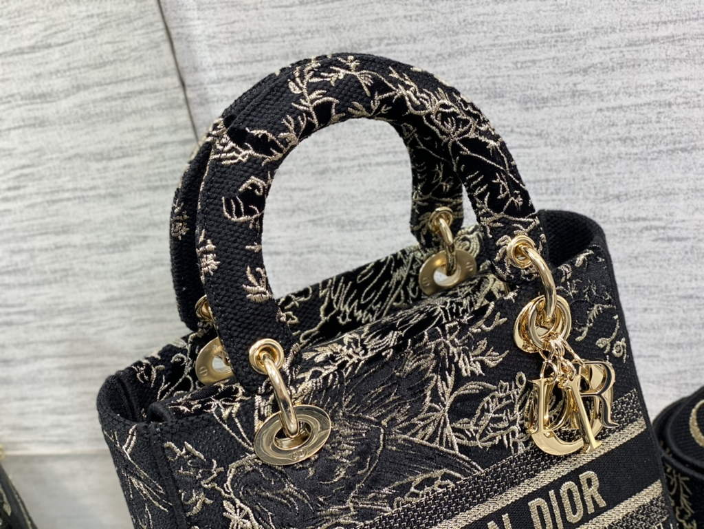 Dior M0565 Medium Lady D-Life Bag Black Multicolor Cotton with Velvet - Default Title - View 3