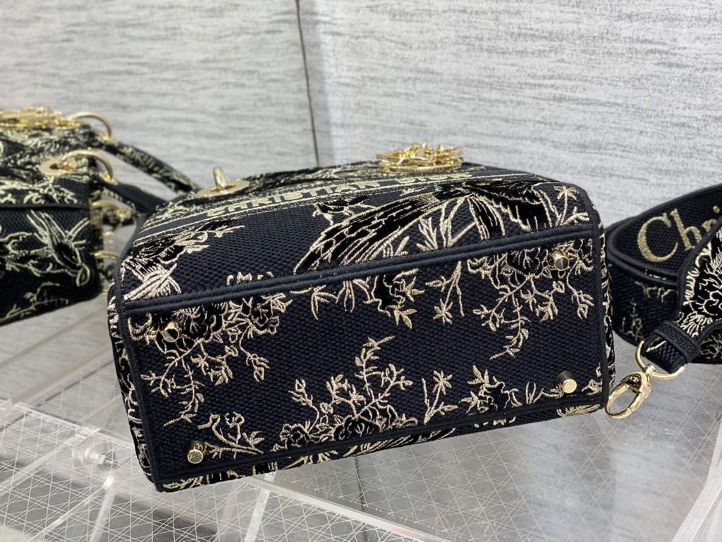 Dior M0565 Medium Lady D-Life Bag Black Multicolor Cotton with Velvet - Default Title - View 7
