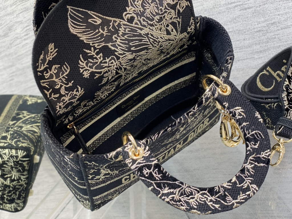 Dior M0565 Medium Lady D-Life Bag Black Multicolor Cotton with Velvet - Default Title - View 8