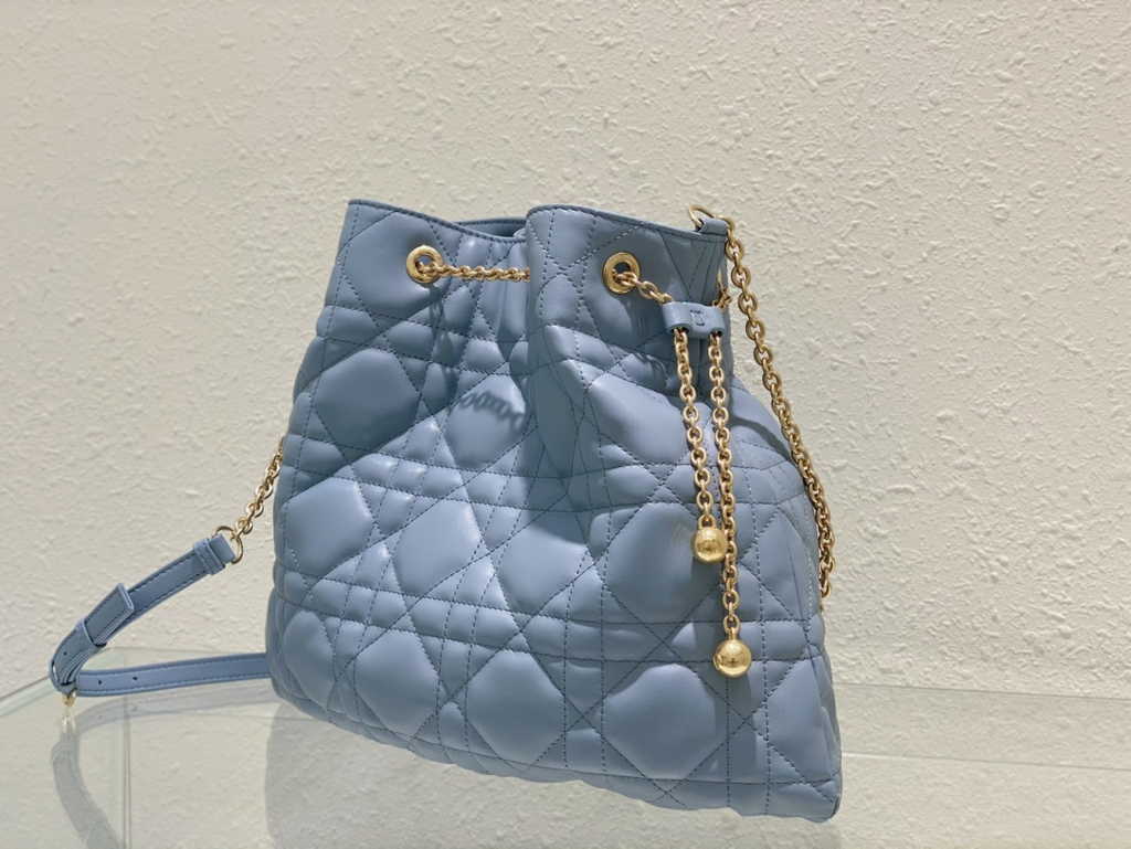 Large Dior Ammi Bag M22576 Blue Supple Macrocannage Lambskin