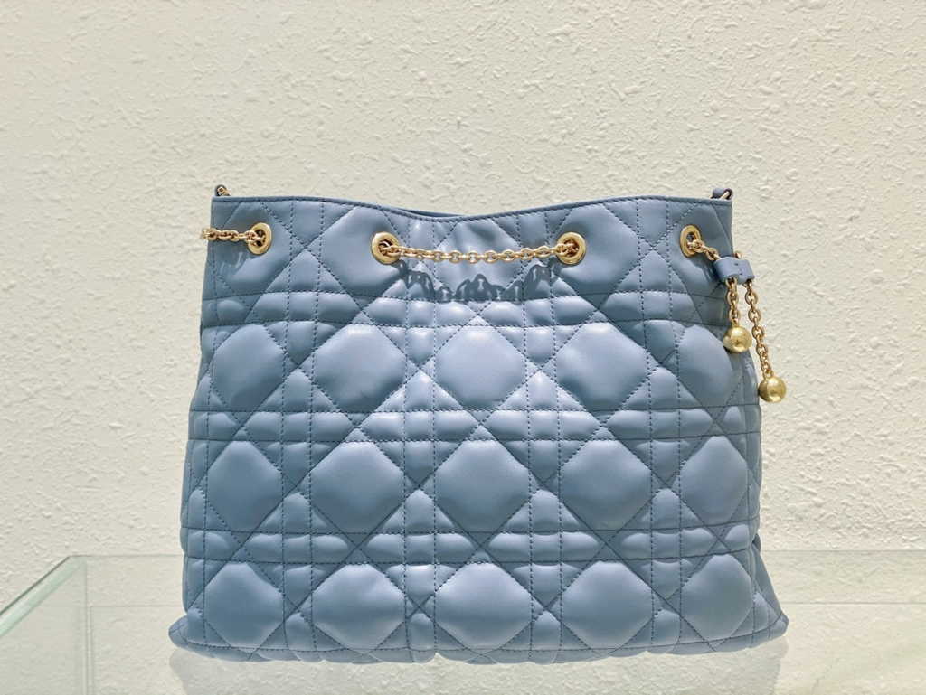 Large Dior Ammi Bag M22576 Blue Supple Macrocannage Lambskin