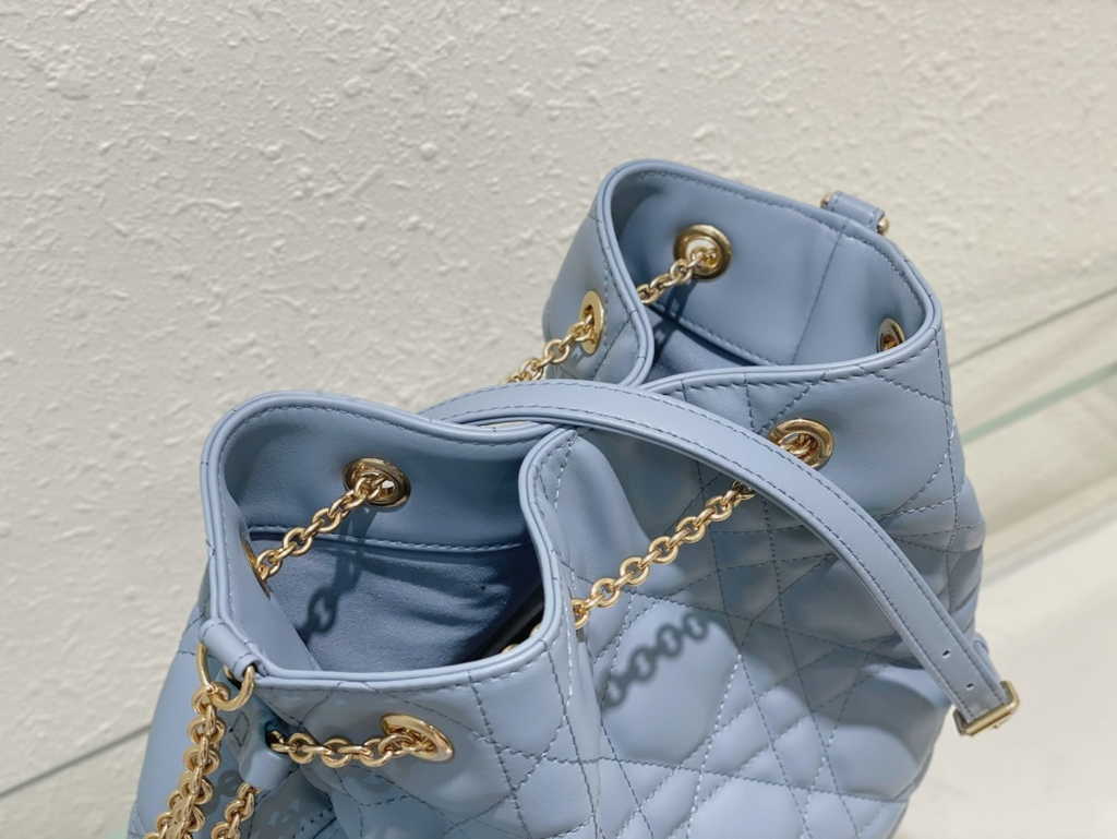 Large Dior Ammi Bag M22576 Blue Supple Macrocannage Lambskin