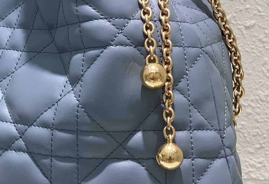 Large Dior Ammi Bag M22576 Blue Supple Macrocannage Lambskin