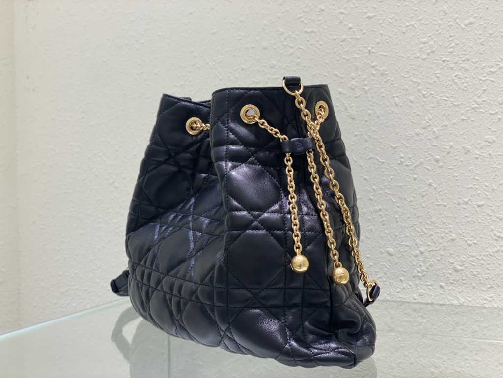 Large Dior Ammi Bag M22576 Black Supple Macrocannage Lambskin