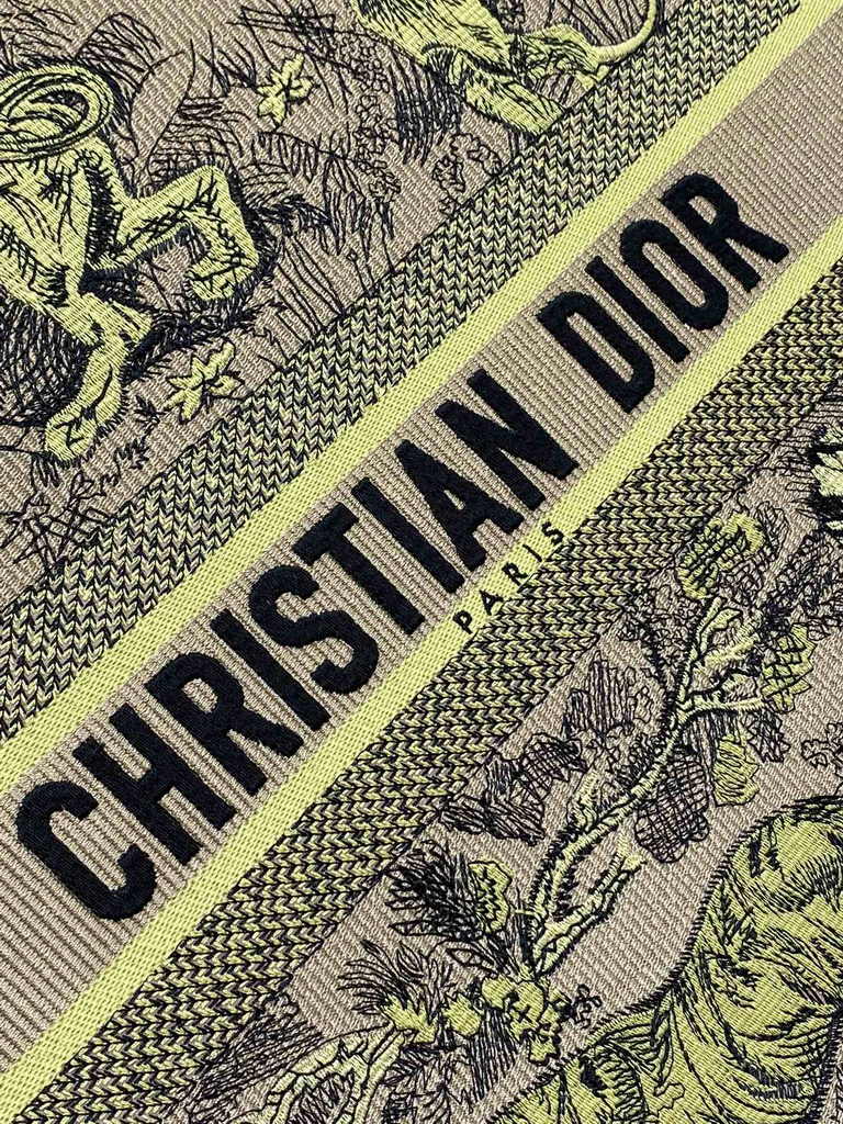 Large Dior Book Tote M1286 Yellow Toile de Jouy Sauvage Embroidery