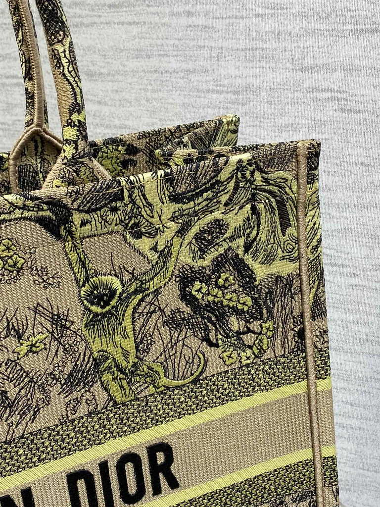 Large Dior Book Tote M1286 Yellow Toile de Jouy Sauvage Embroidery