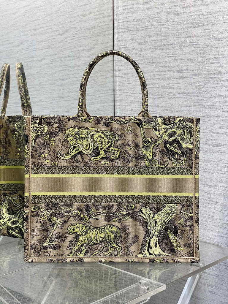Large Dior Book Tote M1286 Yellow Toile de Jouy Sauvage Embroidery