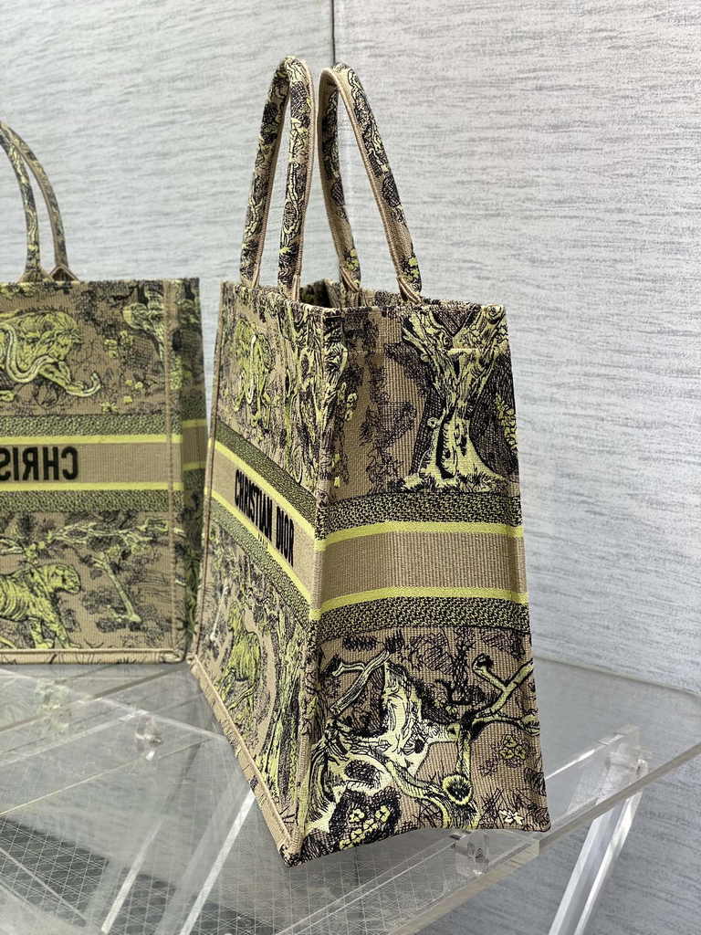 Large Dior Book Tote M1286 Yellow Toile de Jouy Sauvage Embroidery