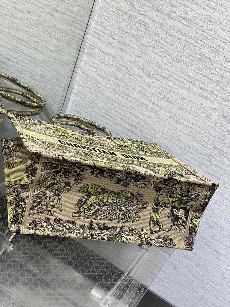 Large Dior Book Tote M1286 Yellow Toile de Jouy Sauvage Embroidery
