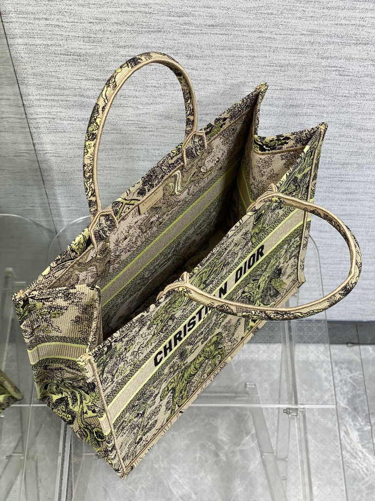 Large Dior Book Tote M1286 Yellow Toile de Jouy Sauvage Embroidery