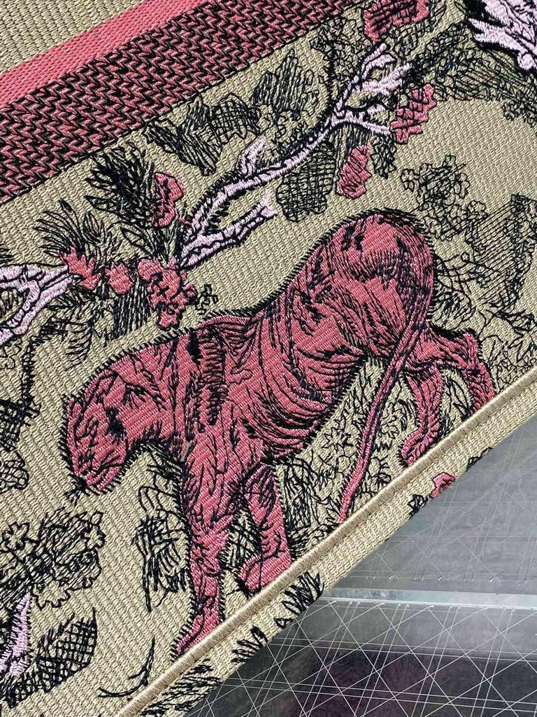 Large Dior Book Tote M1286 Raffia with Candy Pink Toile de Jouy Sauvage Embroidery