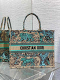 Large Dior Book Tote M1286 Raffia with Aquamarina Toile de Jouy Sauvage Embroidery