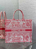 Large Dior Book Tote M1286 Red Toile de Jouy Sauvage Embroidery