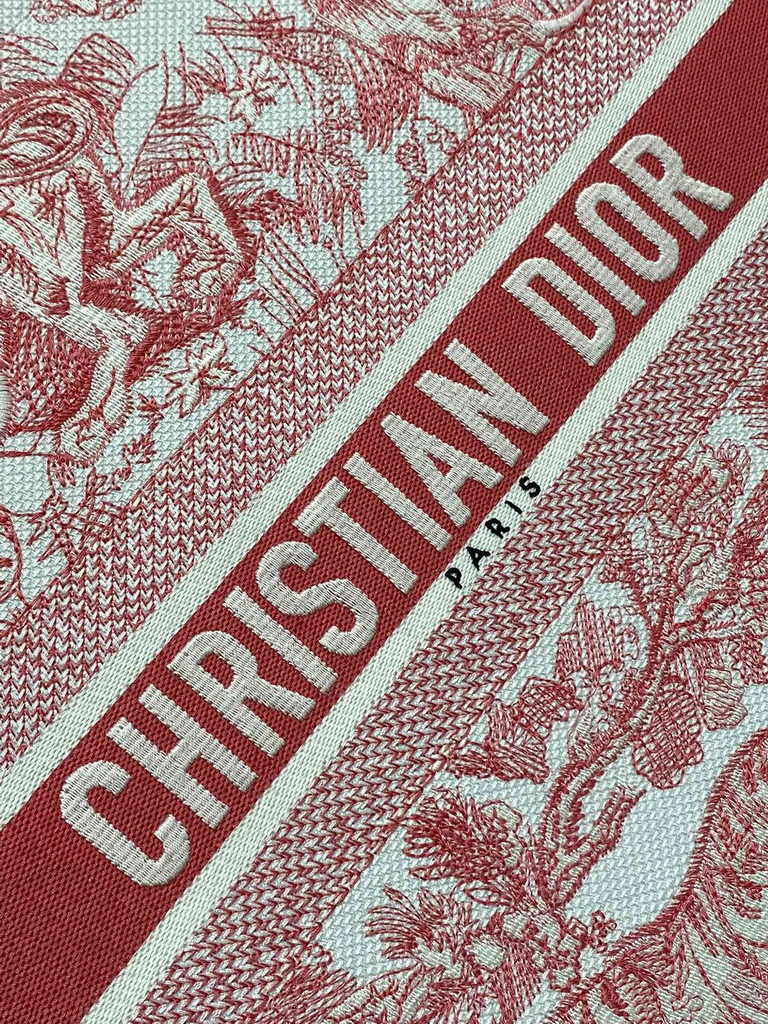 Large Dior Book Tote M1286 Red Toile de Jouy Sauvage Embroidery