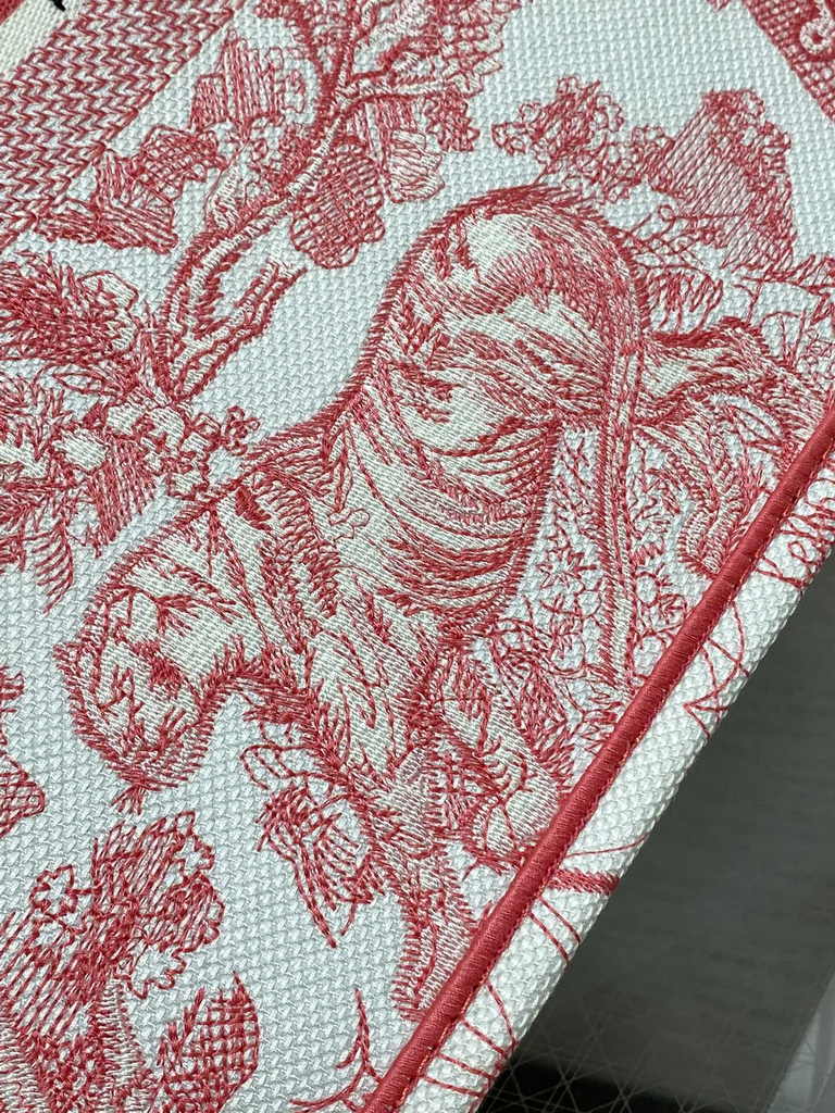 Large Dior Book Tote M1286 Red Toile de Jouy Sauvage Embroidery