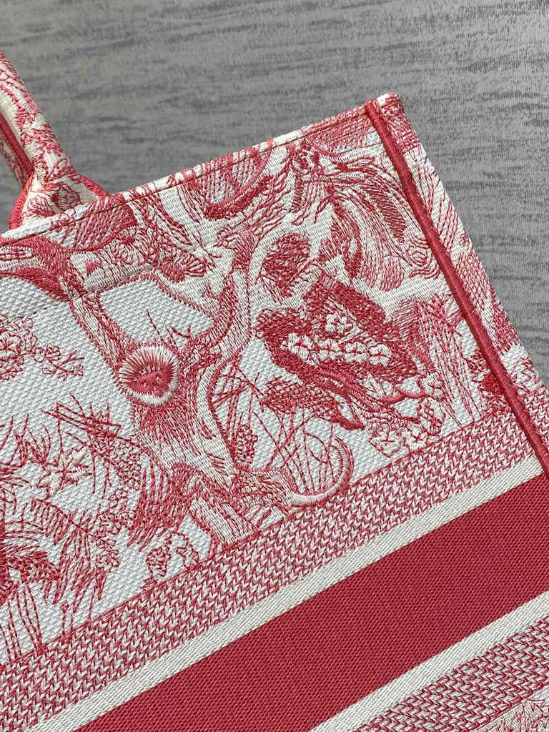 Large Dior Book Tote M1286 Red Toile de Jouy Sauvage Embroidery