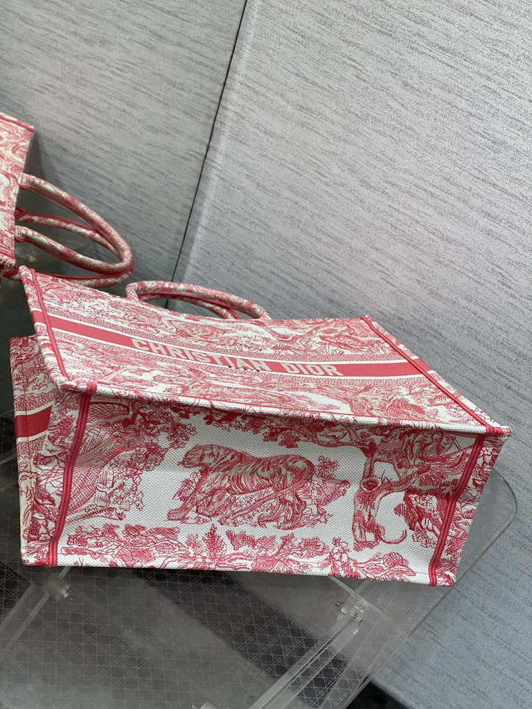 Large Dior Book Tote M1286 Red Toile de Jouy Sauvage Embroidery