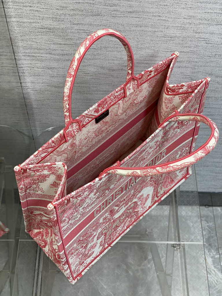 Large Dior Book Tote M1286 Red Toile de Jouy Sauvage Embroidery