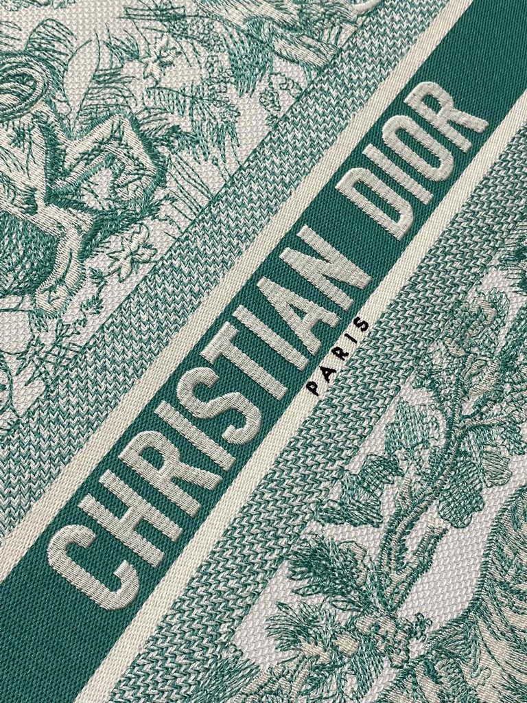 Large Dior Book Tote M1286 Green Toile de Jouy Sauvage Embroidery