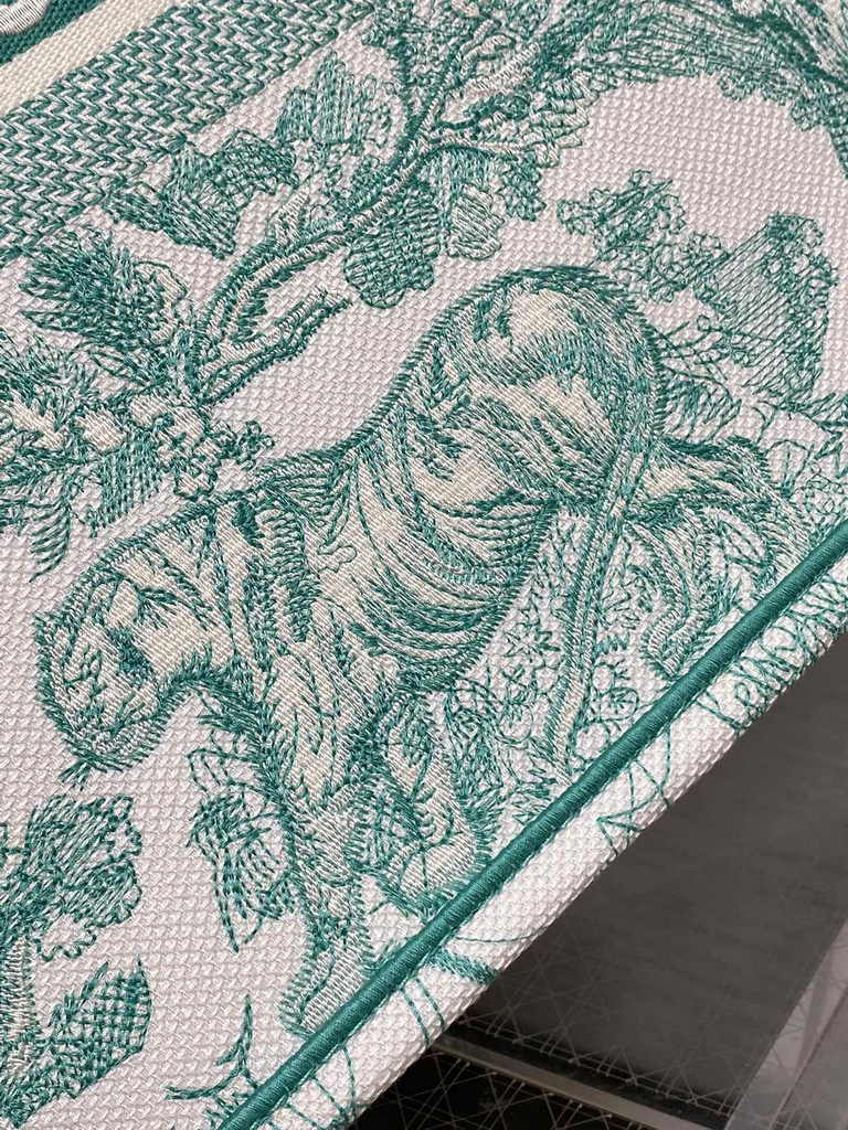 Large Dior Book Tote M1286 Green Toile de Jouy Sauvage Embroidery