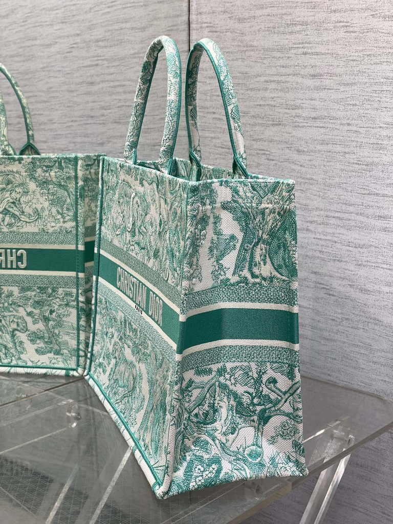 Large Dior Book Tote M1286 Green Toile de Jouy Sauvage Embroidery