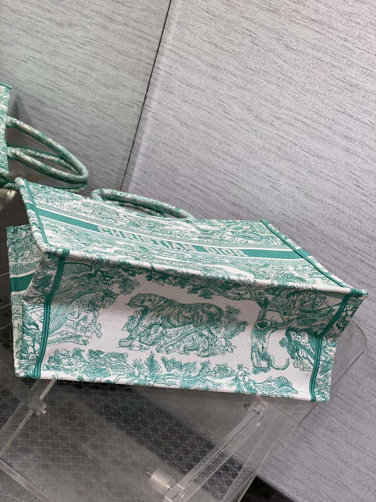 Large Dior Book Tote M1286 Green Toile de Jouy Sauvage Embroidery