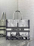 Large Dior Book Tote M1286 White and Black Paris Embroidery