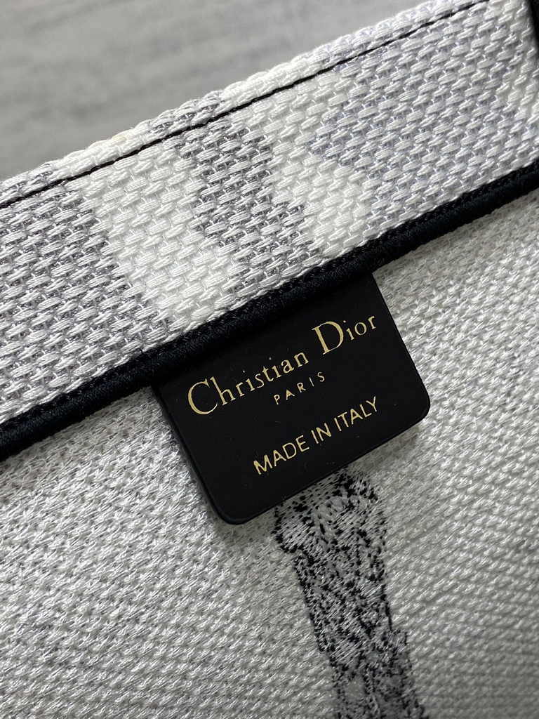 Large Dior Book Tote M1286 White and Black Paris Embroidery