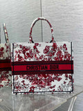 Large Dior Book Tote M1286 Red Embroidery