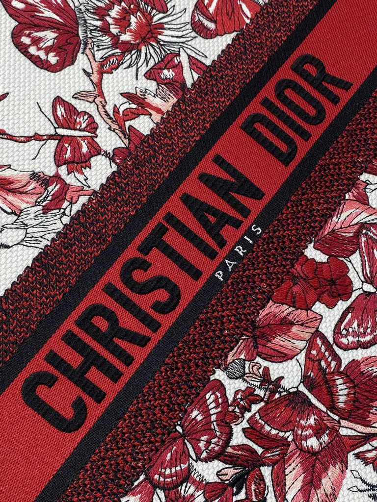 Large Dior Book Tote M1286 Red Embroidery