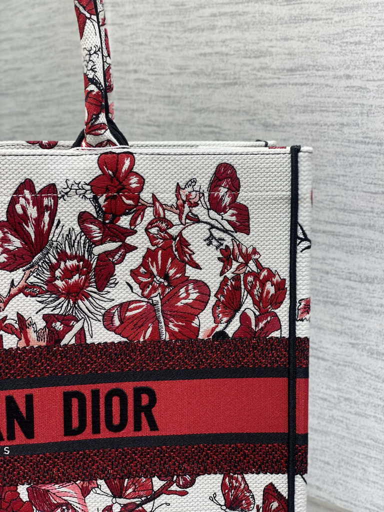 Large Dior Book Tote M1286 Red Embroidery