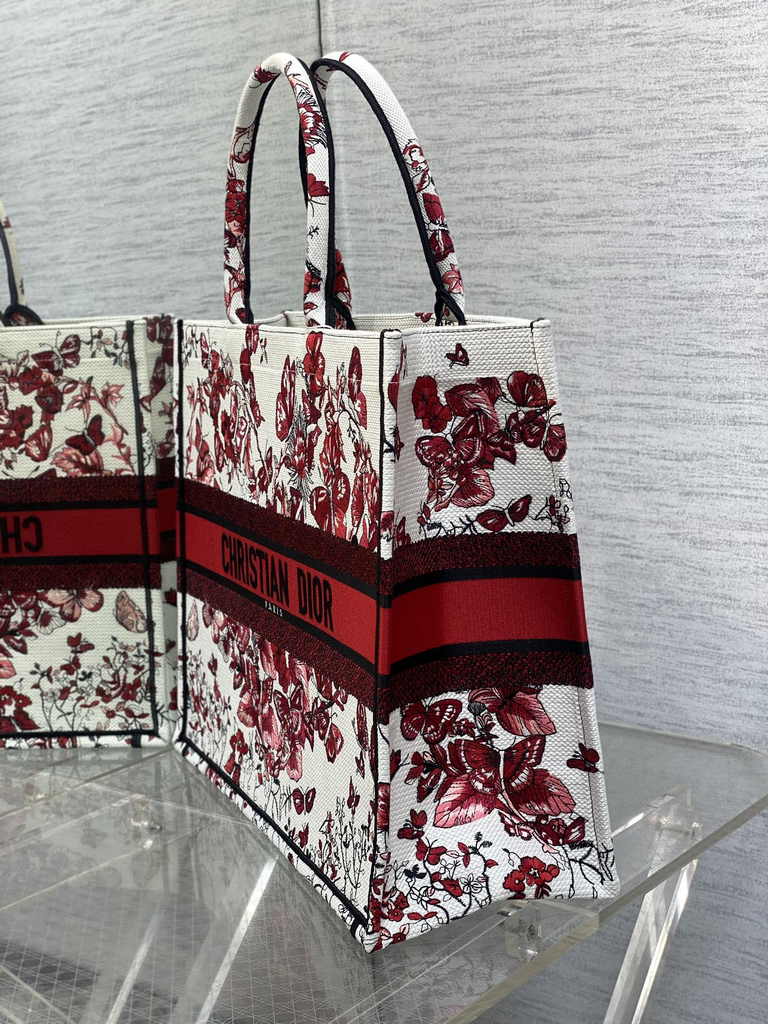 Large Dior Book Tote M1286 Red Embroidery