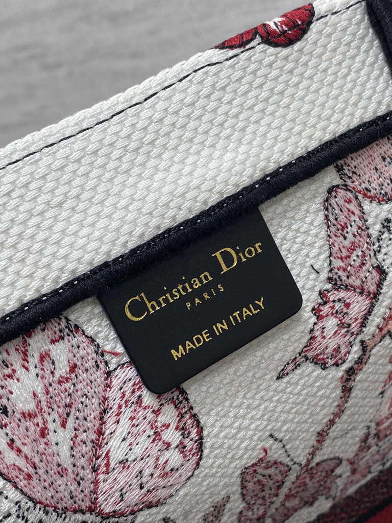 Large Dior Book Tote M1286 Red Embroidery