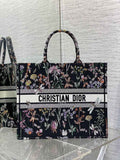 Large Dior Book Tote M1286 Black Multicolor Dior Herbarium Embroidery