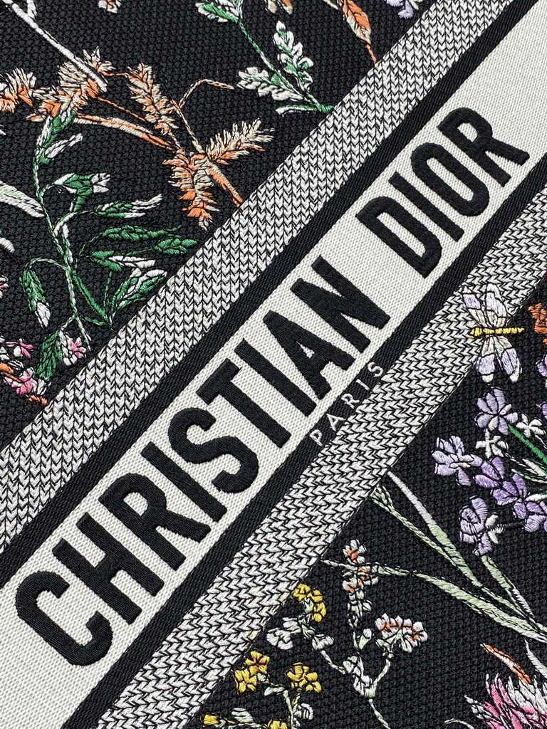 Large Dior Book Tote M1286 Black Multicolor Dior Herbarium Embroidery