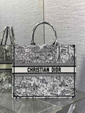 Large Dior Book Tote M1286 White and Black Paris Allover Embroidery